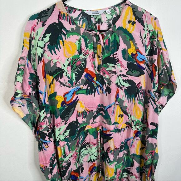 & Other Stories Pink Multi Color Tropical Parrot Print Midi Length Kaftan Sz S - Picture 3 of 10
